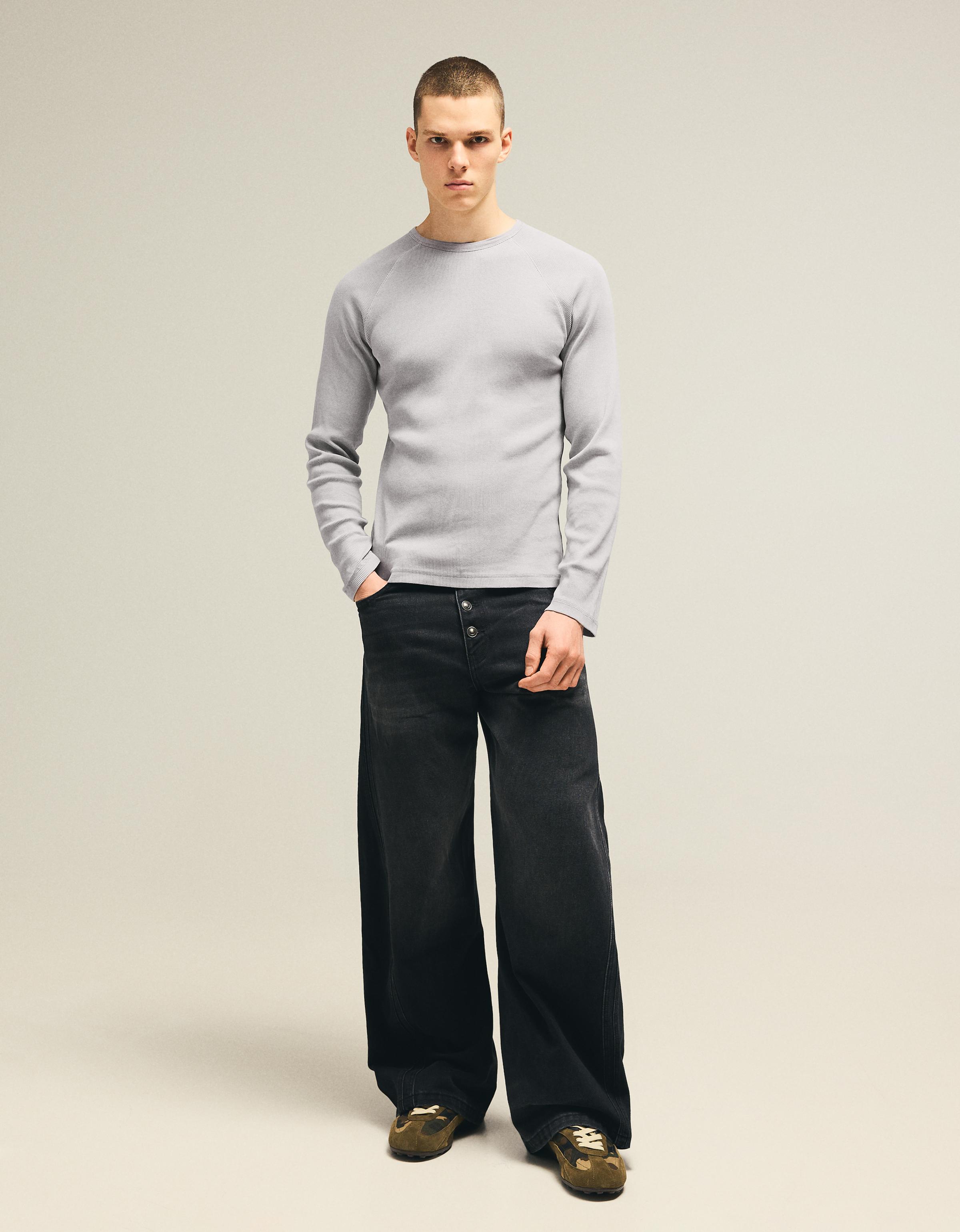 Slim-fit long-sleeved T-shirt — Grey