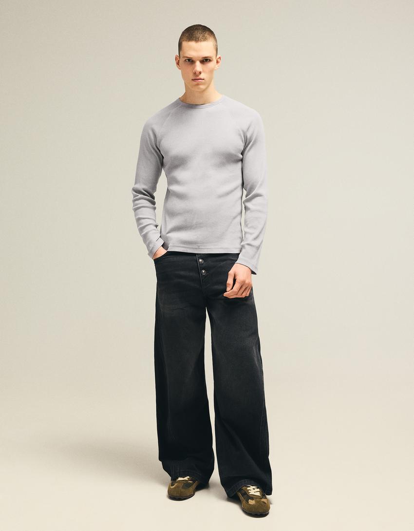 Slim-fit long-sleeved T-shirt-Grey