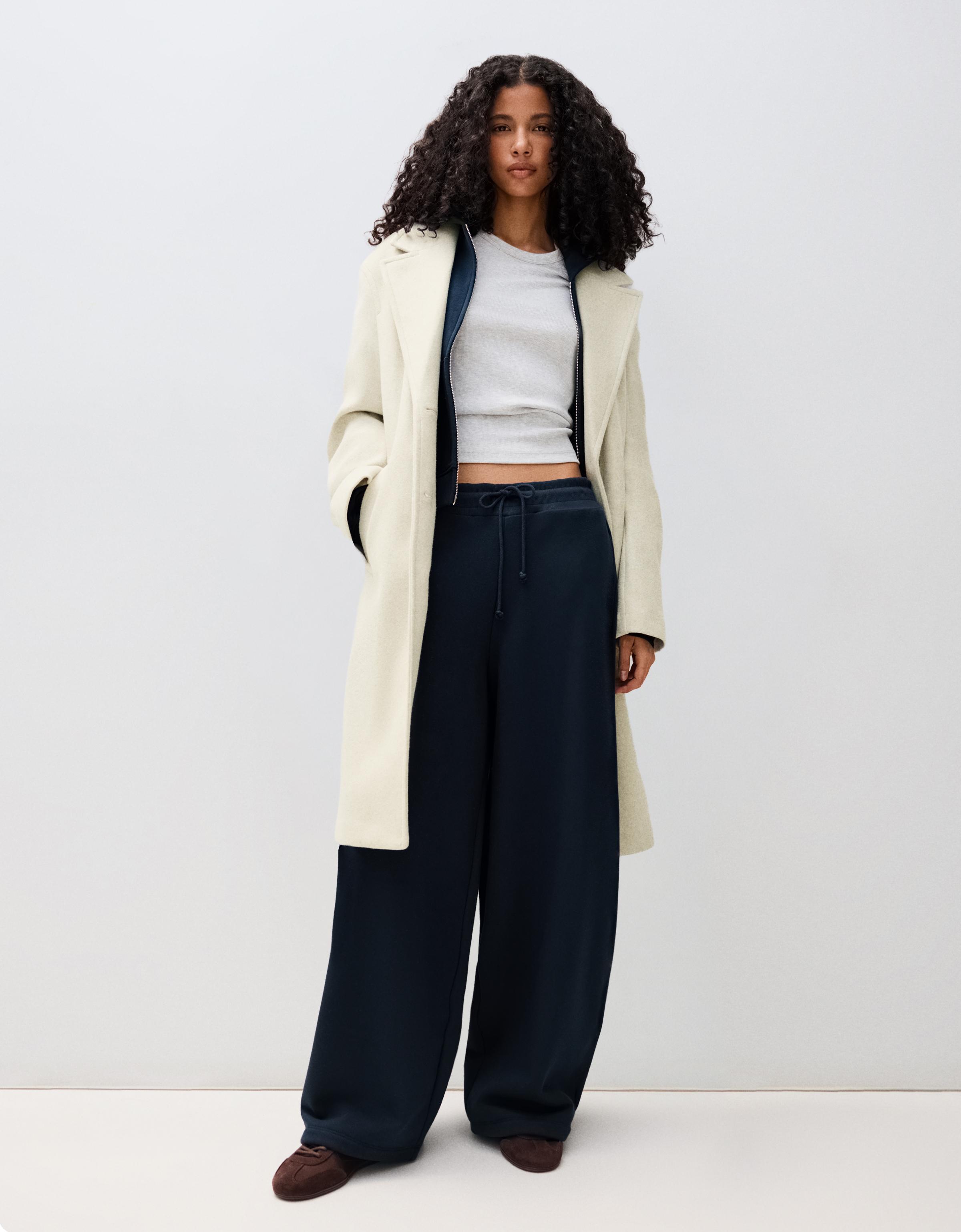 Soft-touch long coat — Sand