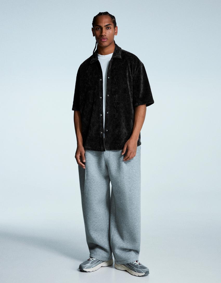 Camisa manga corta jacquard-Negro