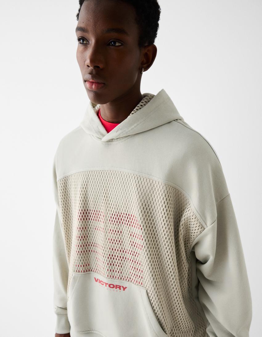 Sweat capuche mesh imprimé-Gris-2