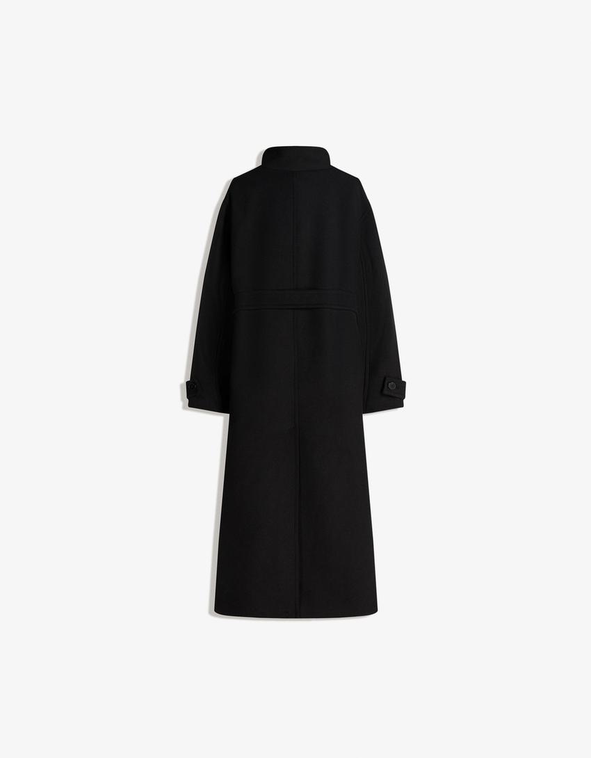 Cappotto lungo a collo alto-Nero