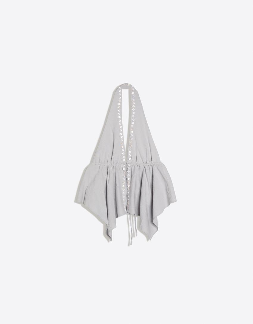 Button halter top-Grey