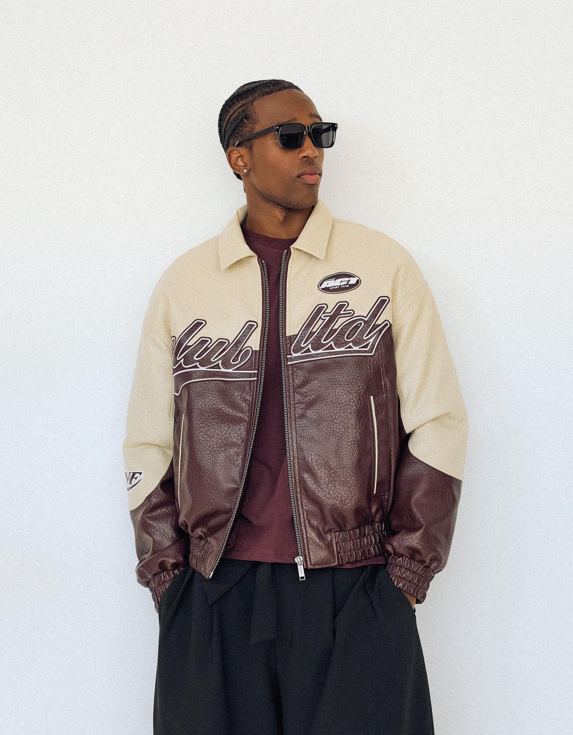 جاكيت جلد صناعي بنمط كتل الألوان