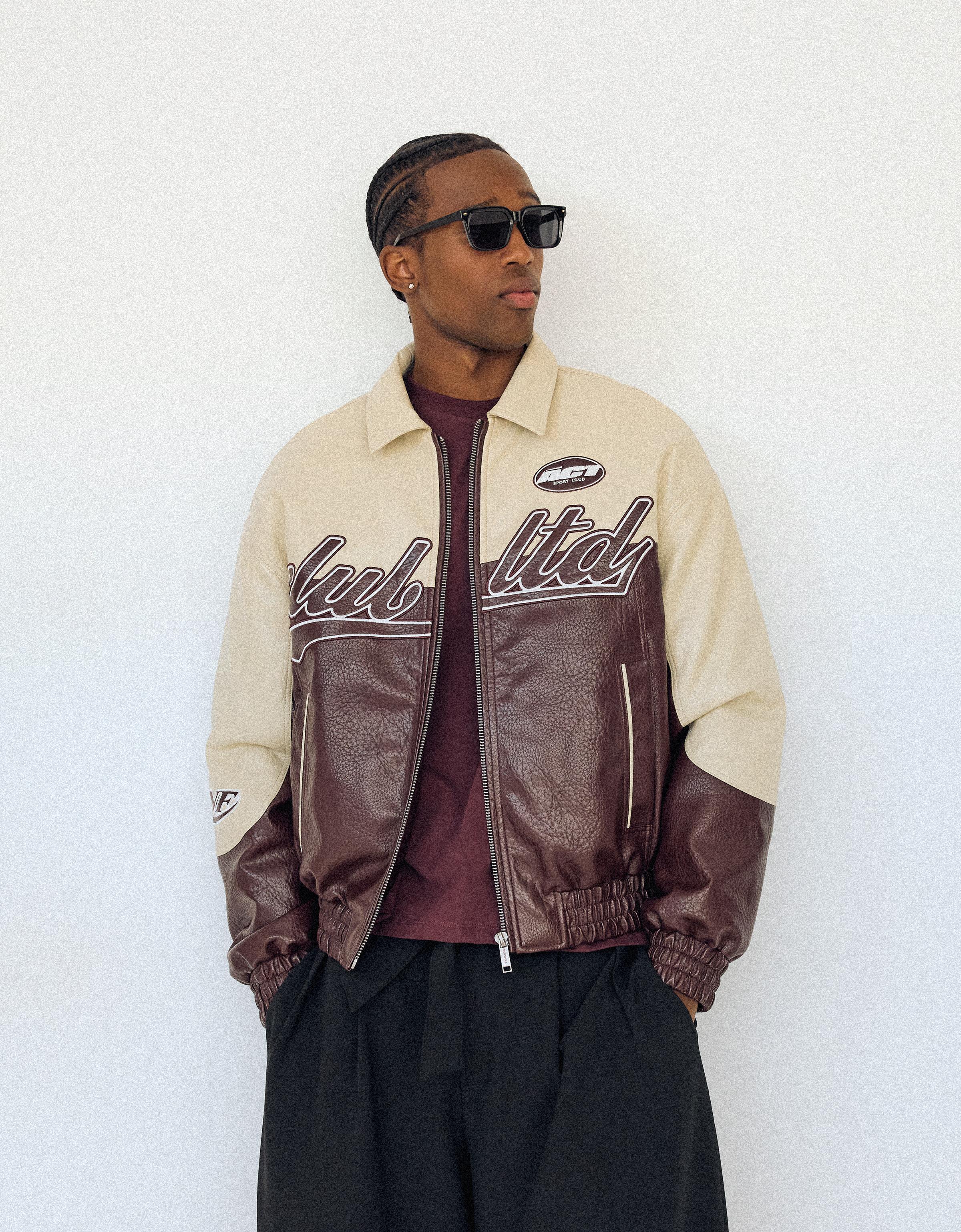 Blok renkli suni deri ceket - Görsel 20