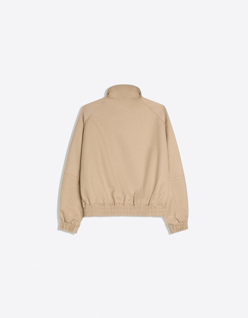 Printed zip-up jacket-Camel