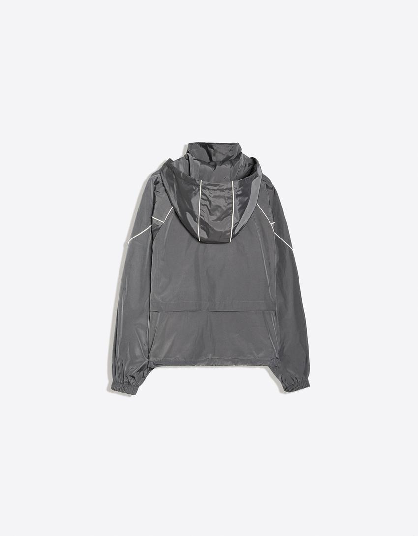 Contrast technical jacket with hood-Grey