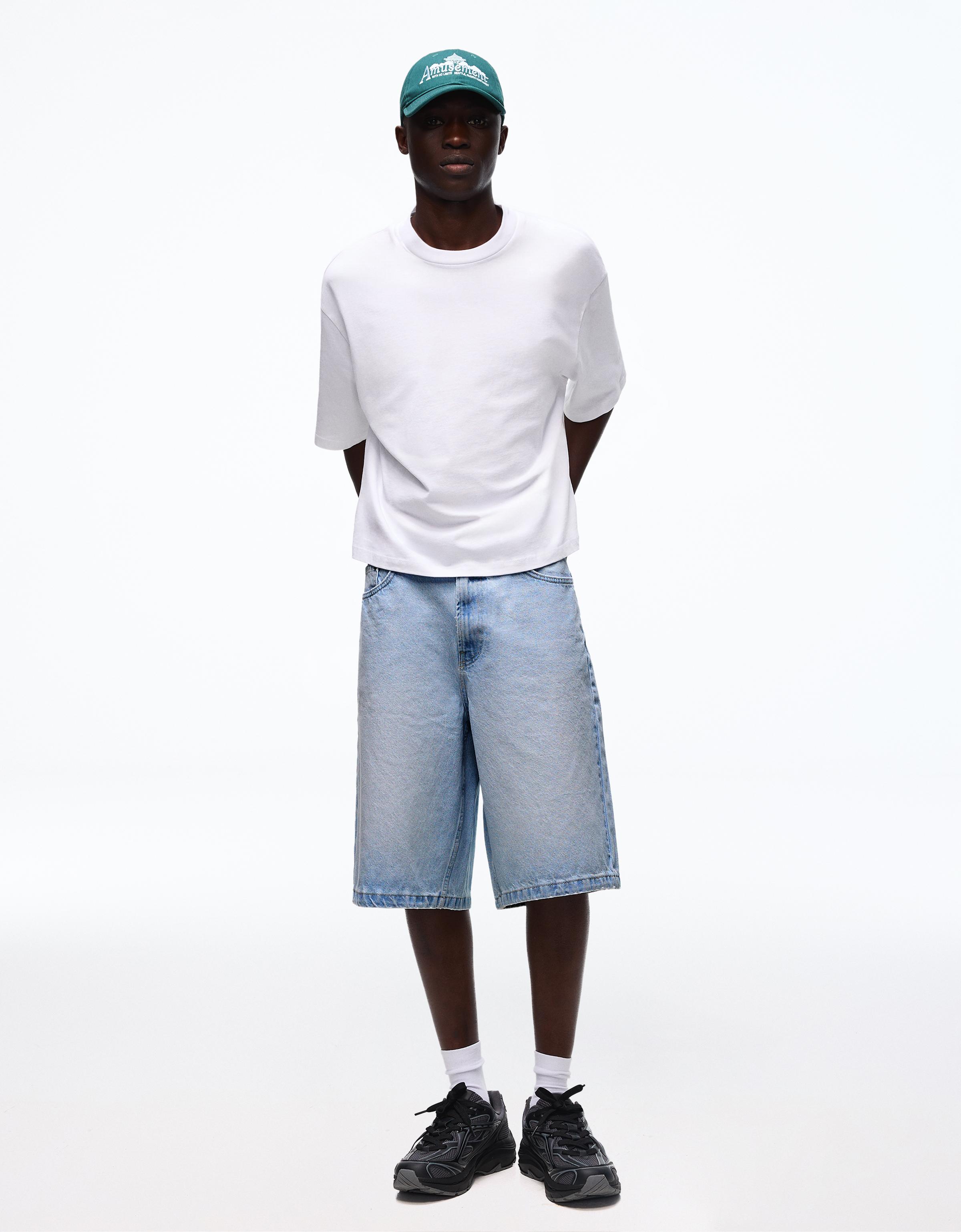 Baggy fit denim bermuda - Görsel 34