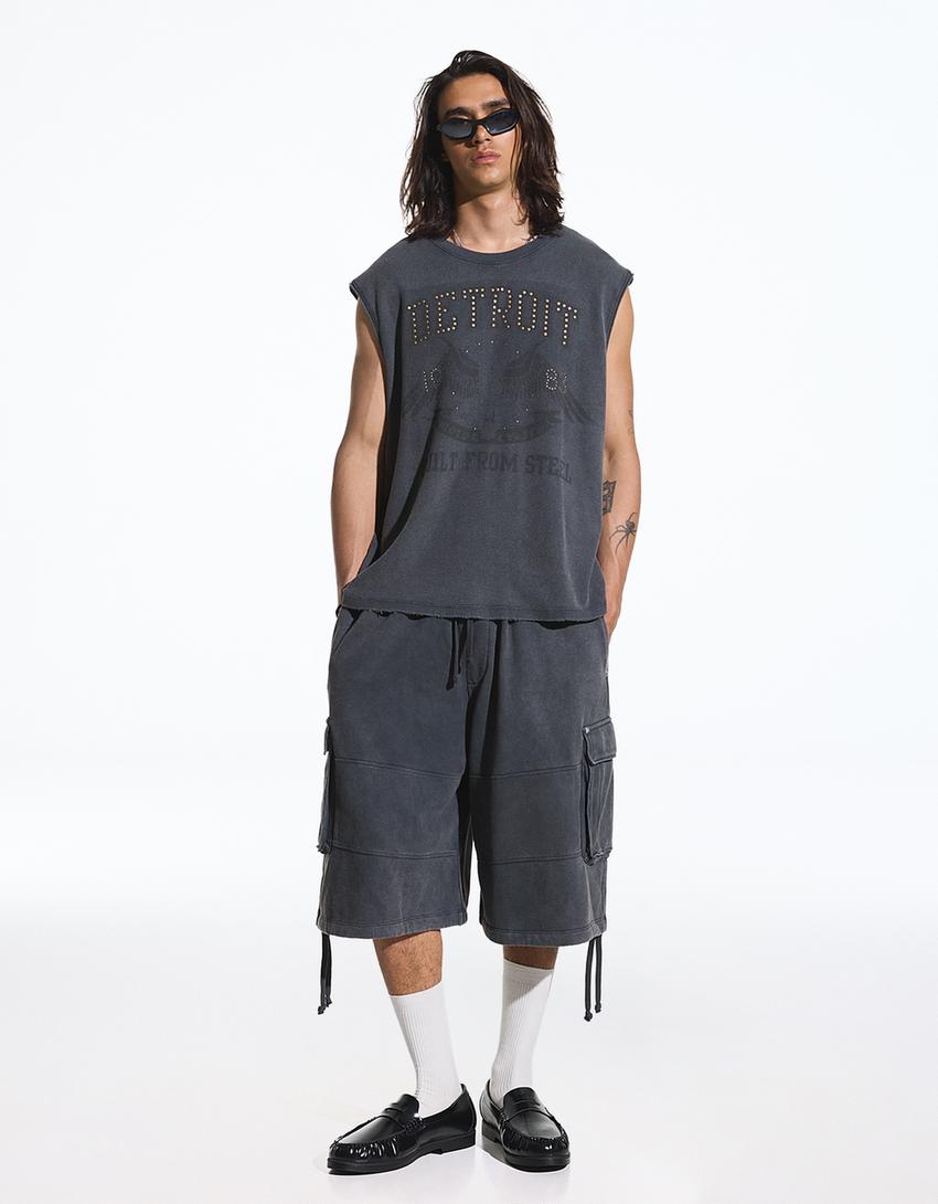 T-shirt workwear imprimé-Gris