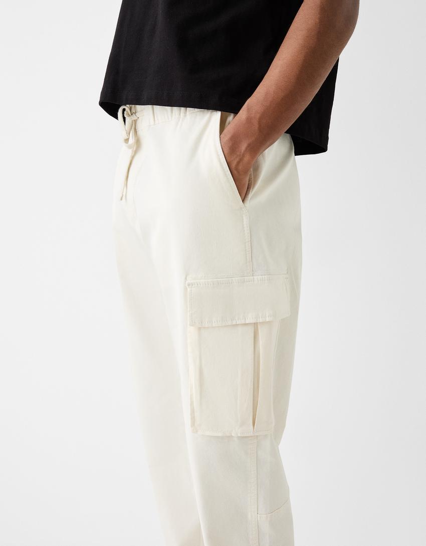 Cotton cargo trousers-Off white-3