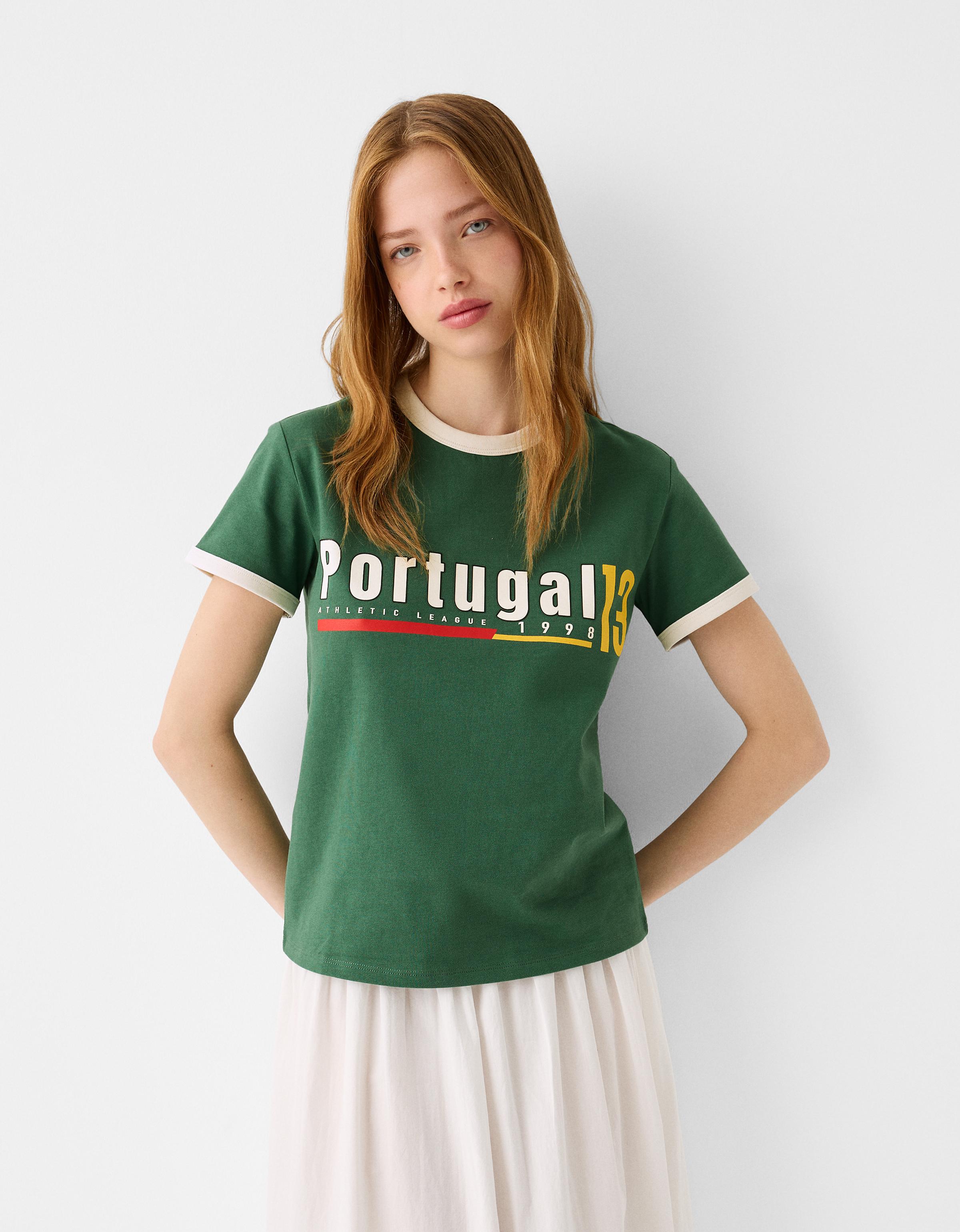 Bershka Sportliches Kurzarm-T-Shirt Mit Kontrasten Damen Xs Grün