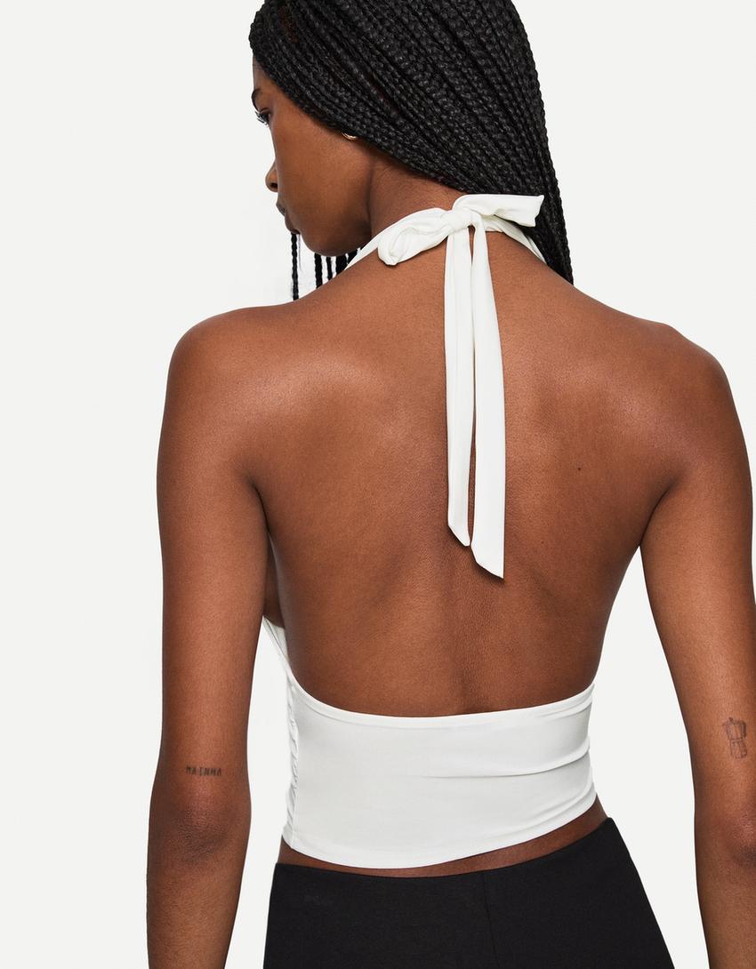 Gathered halter top-Cream