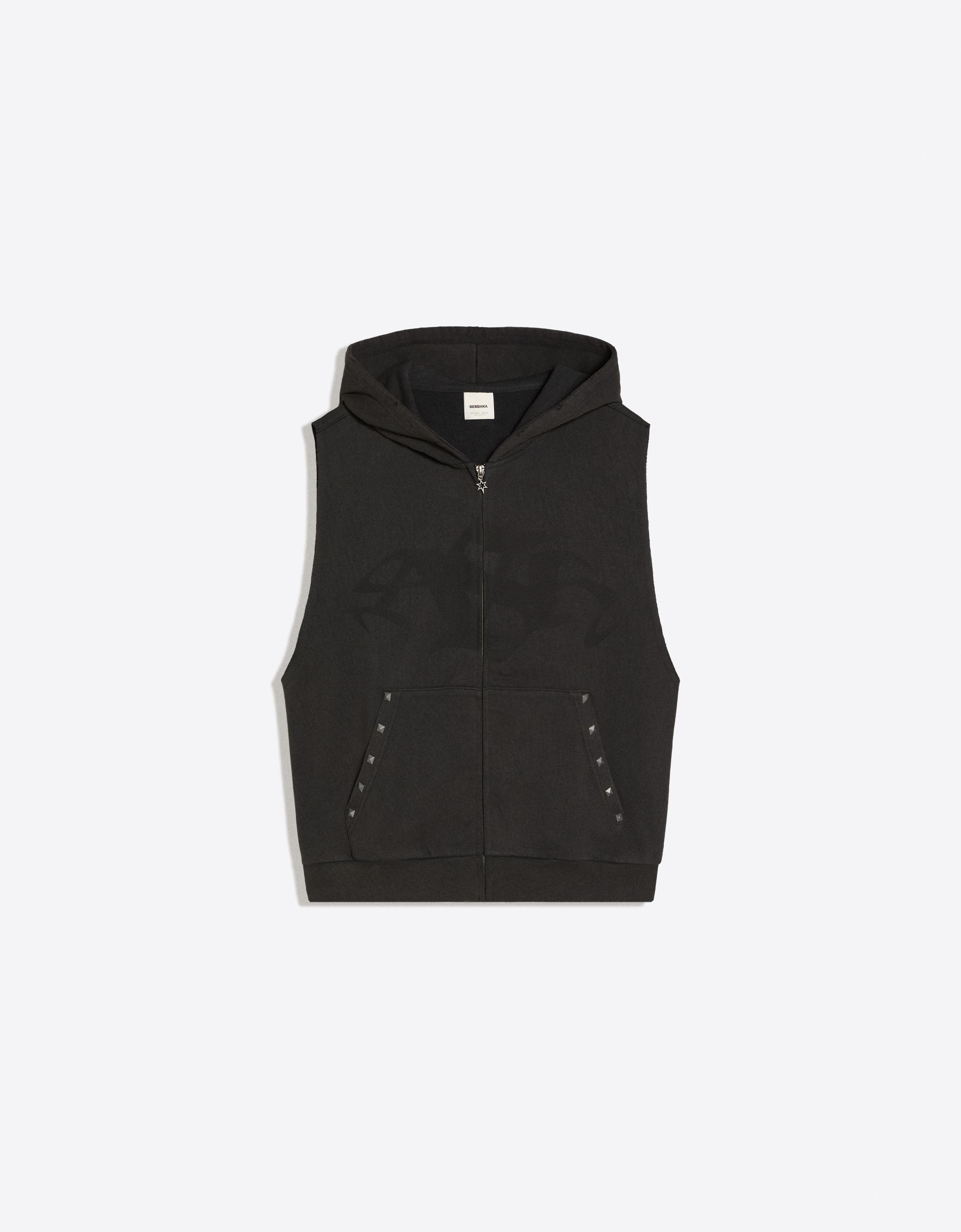 Hooded zip-up waistcoat with washed effect — Grey