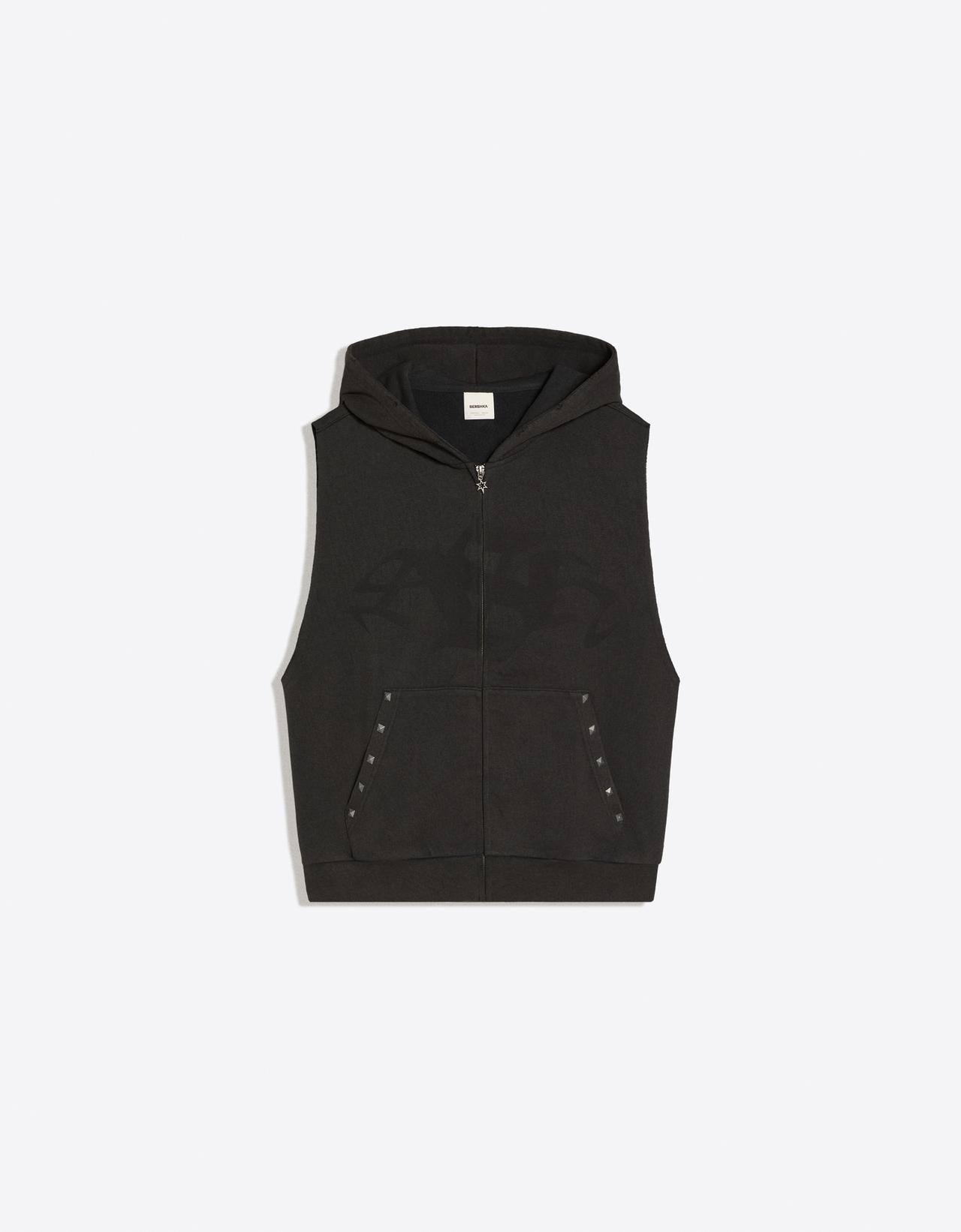 Hooded zip-up waistcoat with washed effect — Grey