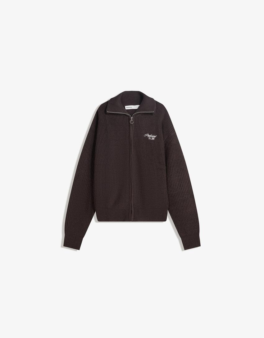 Jacke mit Reißverschluss und Stickerei-Braun-4
