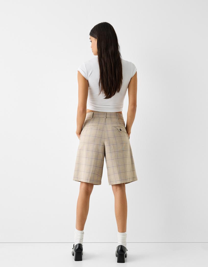 Short tailoring carreaux-Sable-2
