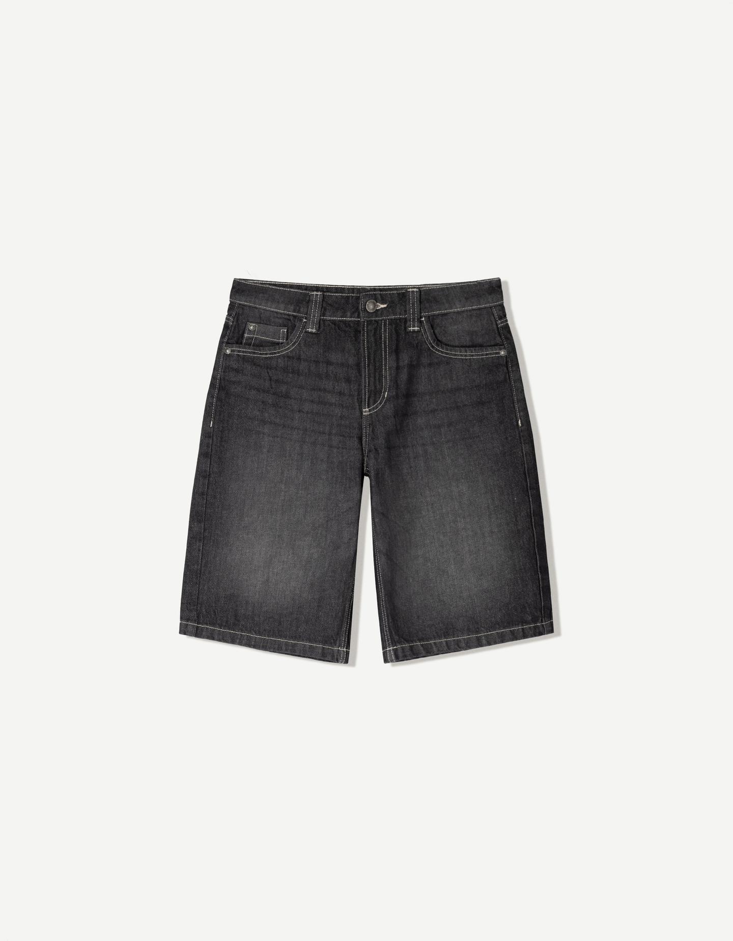 Bershka Baggy-Denim-Shorts Damen 34 Schwarz günstig online kaufen