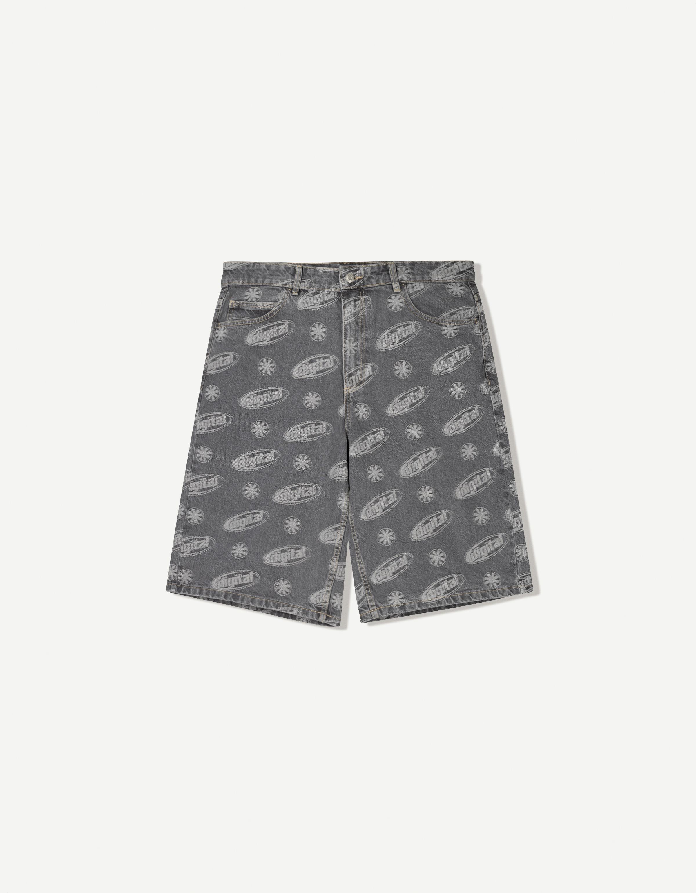 【AAKE】GRAY TEEN BERMUDA DENIM Jacquard denim Bermuda shorts - Men | Bershka