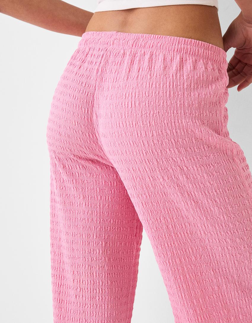 Calças direitas efeito de waffle-Rosa-3