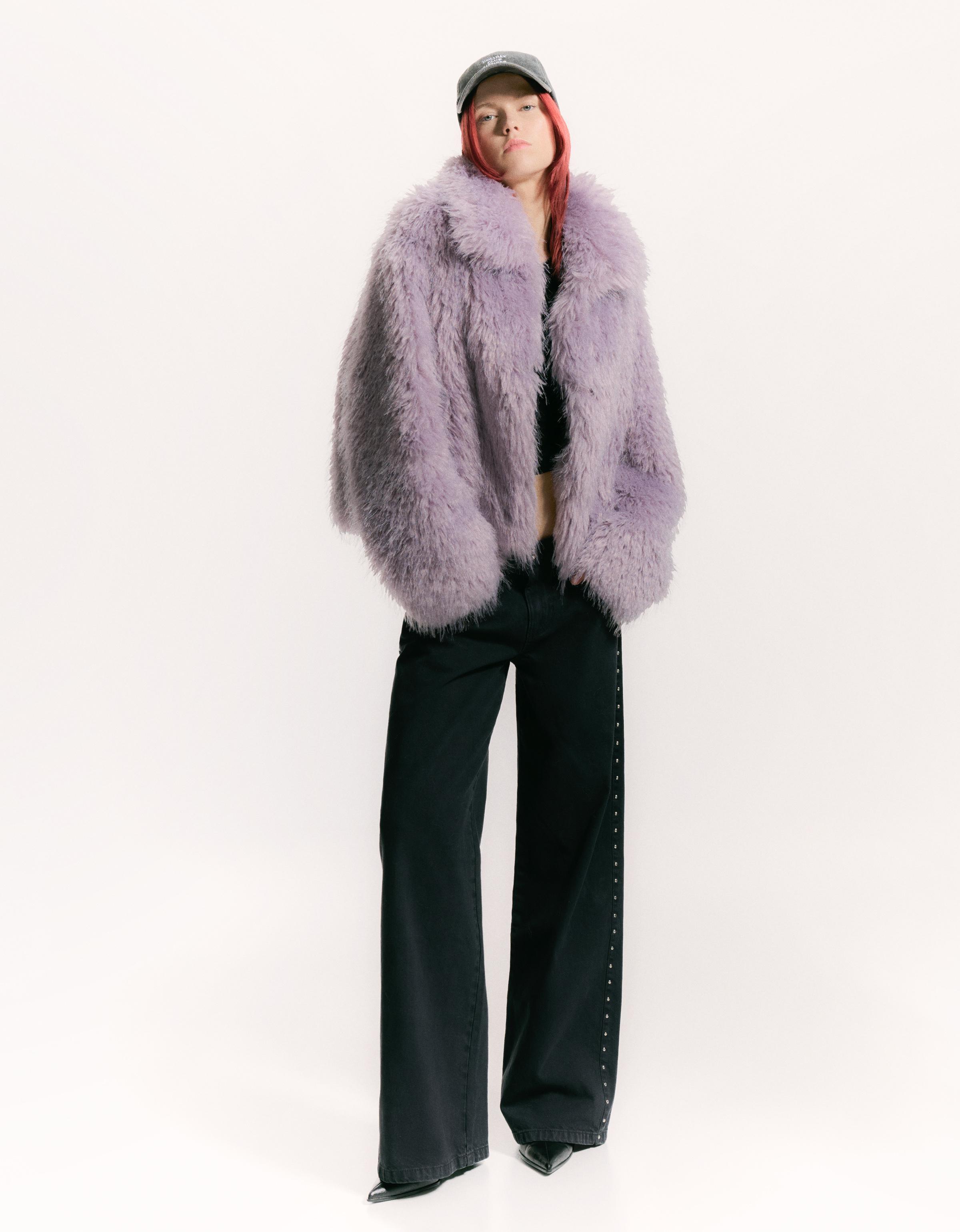 Faux fur jacket with lapel collar