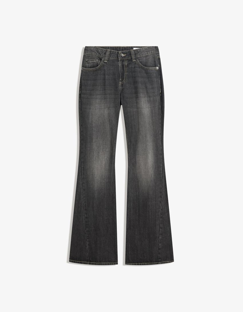 Jeansy o kroju baggy flare-Srebrny-0