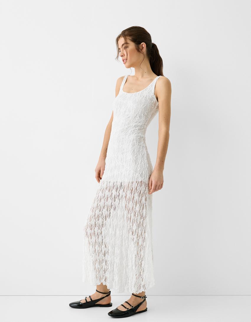 Strappy lace midi dress-White