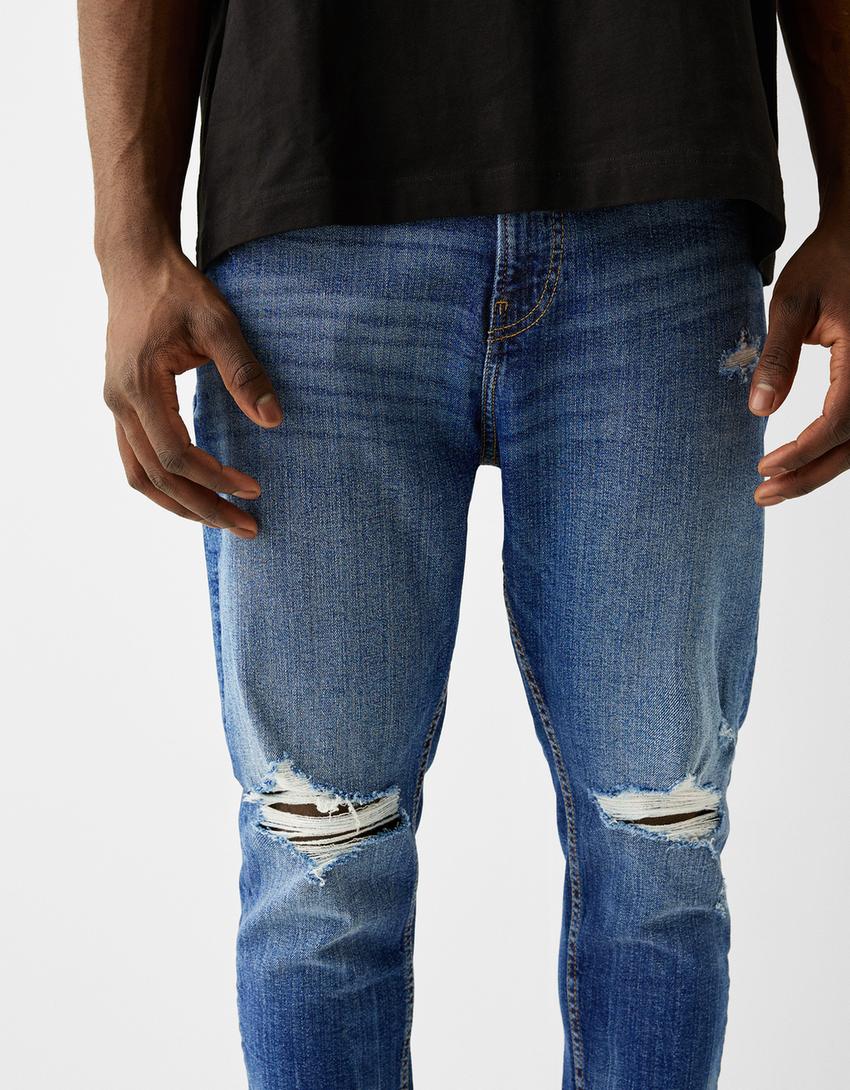 Jeans carrot fit rasgões-Azul-3