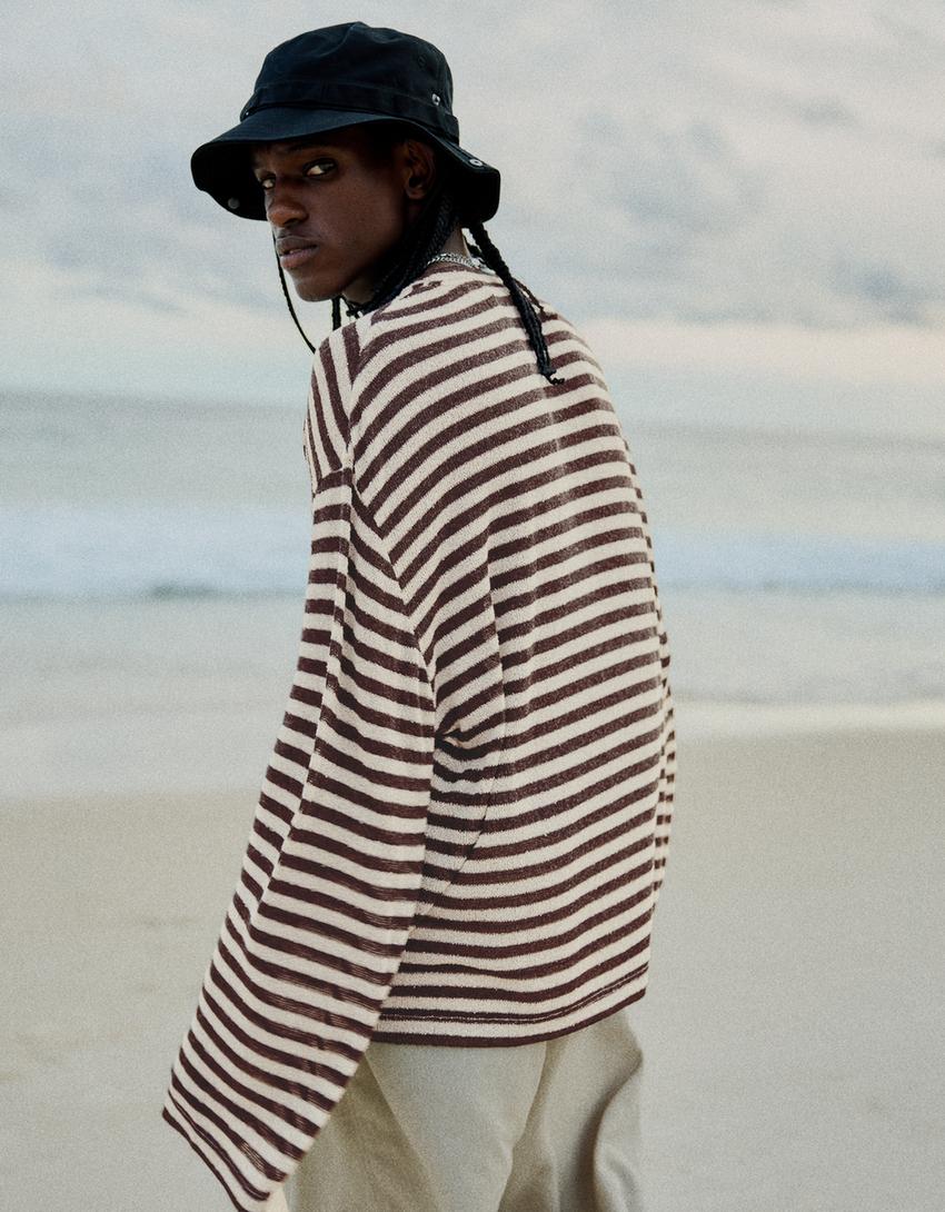 Striped long sleeve T-shirt-Cream