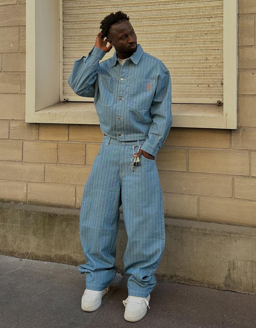 Jeans super baggy fit rayé-Bleu clair