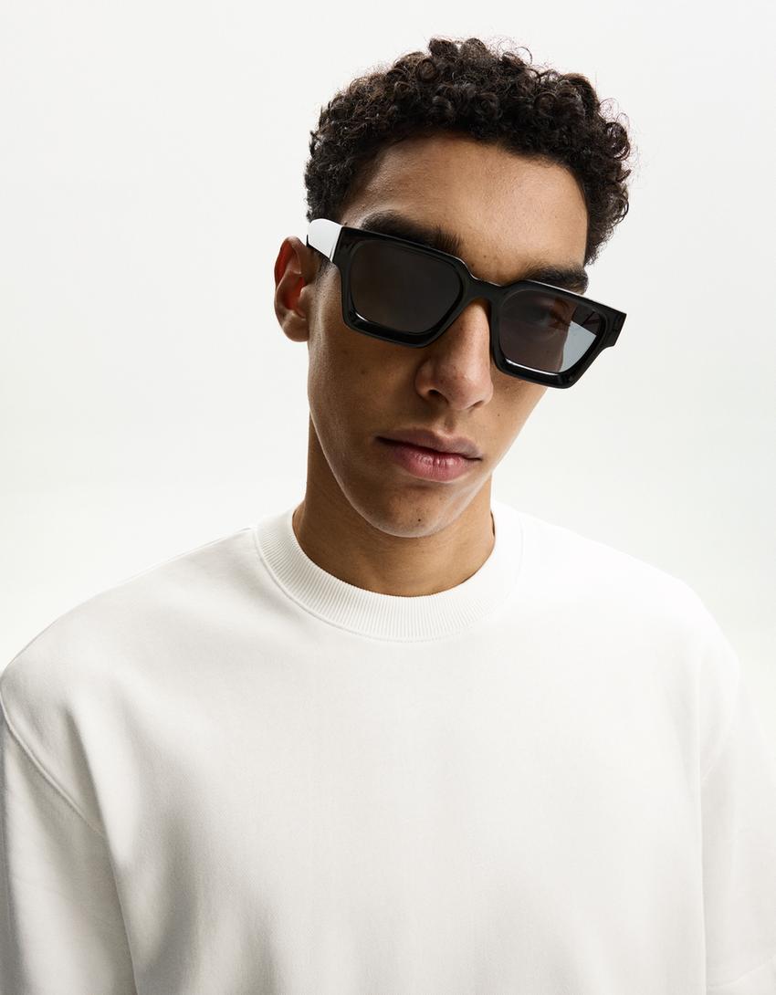 Tricou cu mânecă scurtă flaușat-Alb