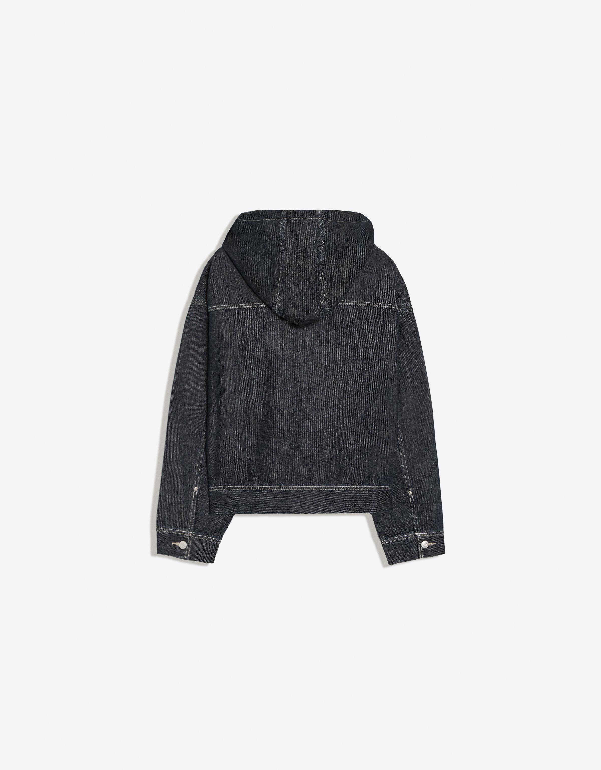Denim jacket with hood and clasps — Navy