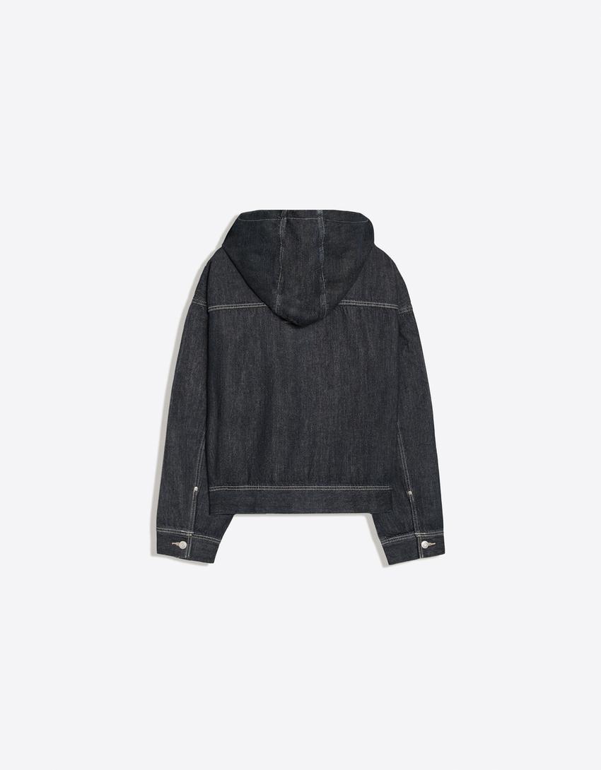Cazadora denim capucha alamares-Marino
