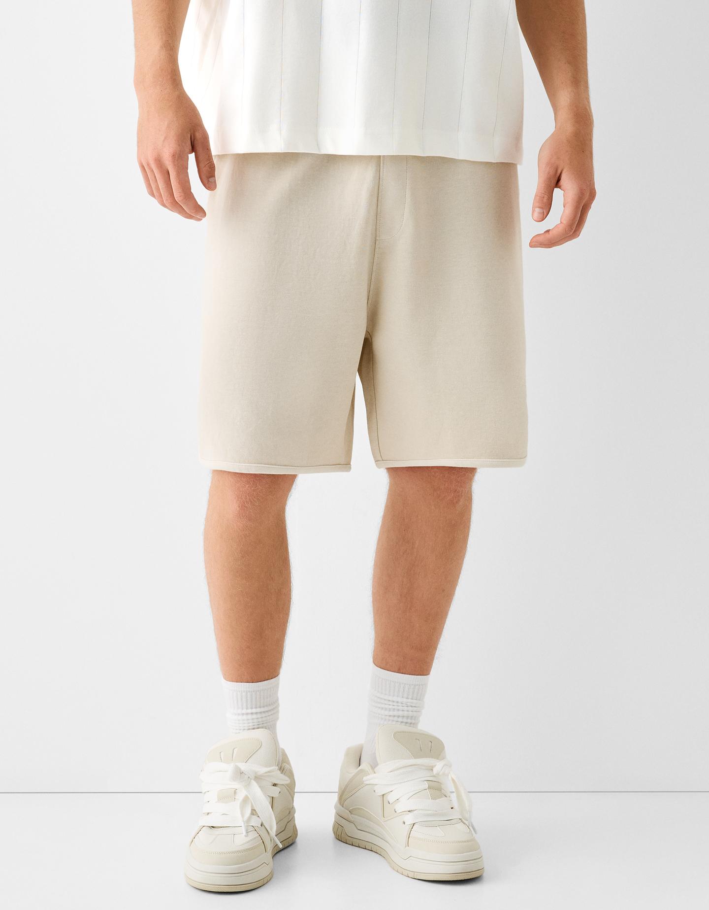 Bershka Bermuda Interlock Effet Délavé Homme L Beige