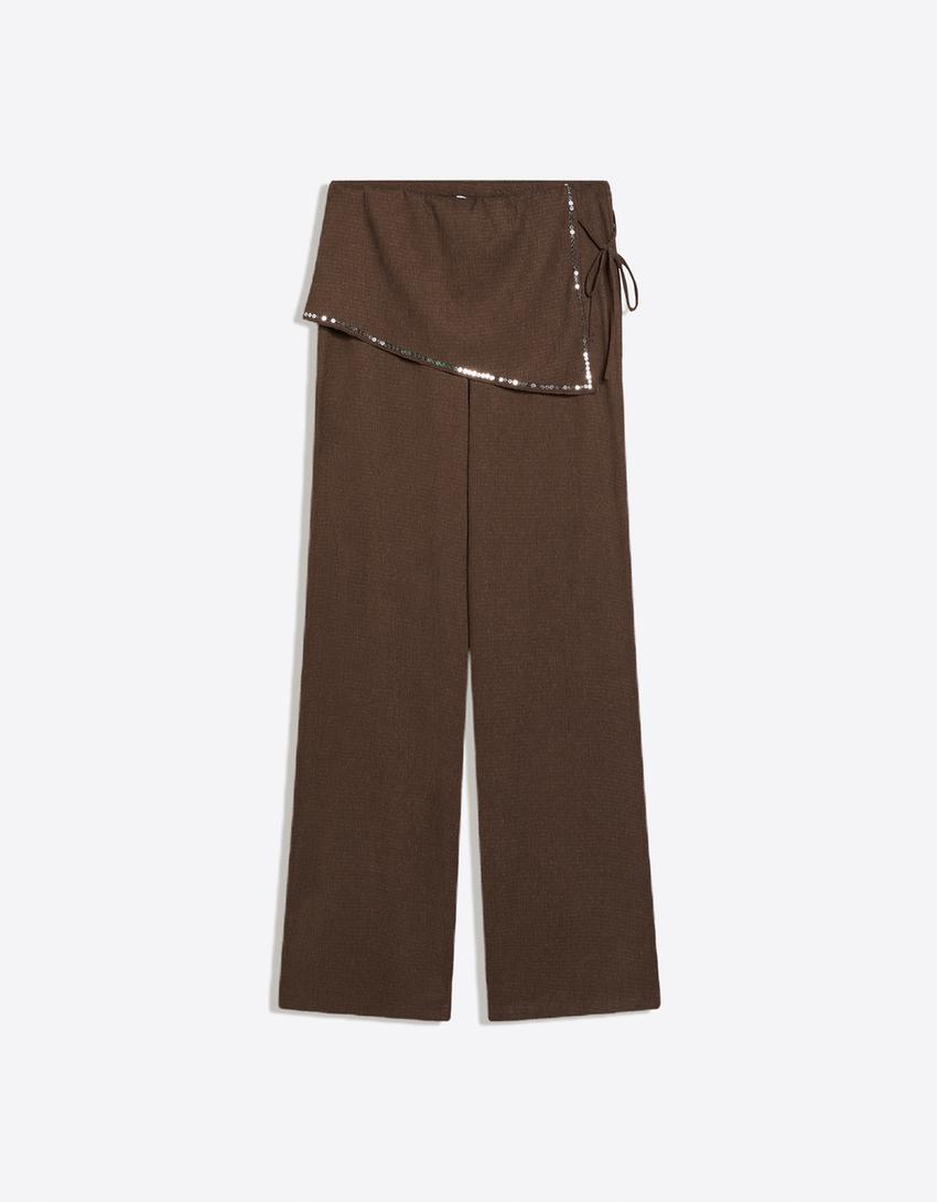 Hose mit Pailletten-Wickelrock-Braun