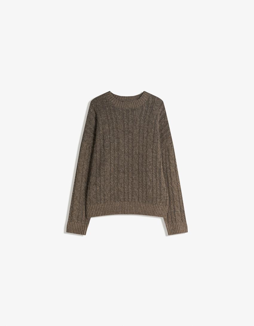Pull tressé-Marron