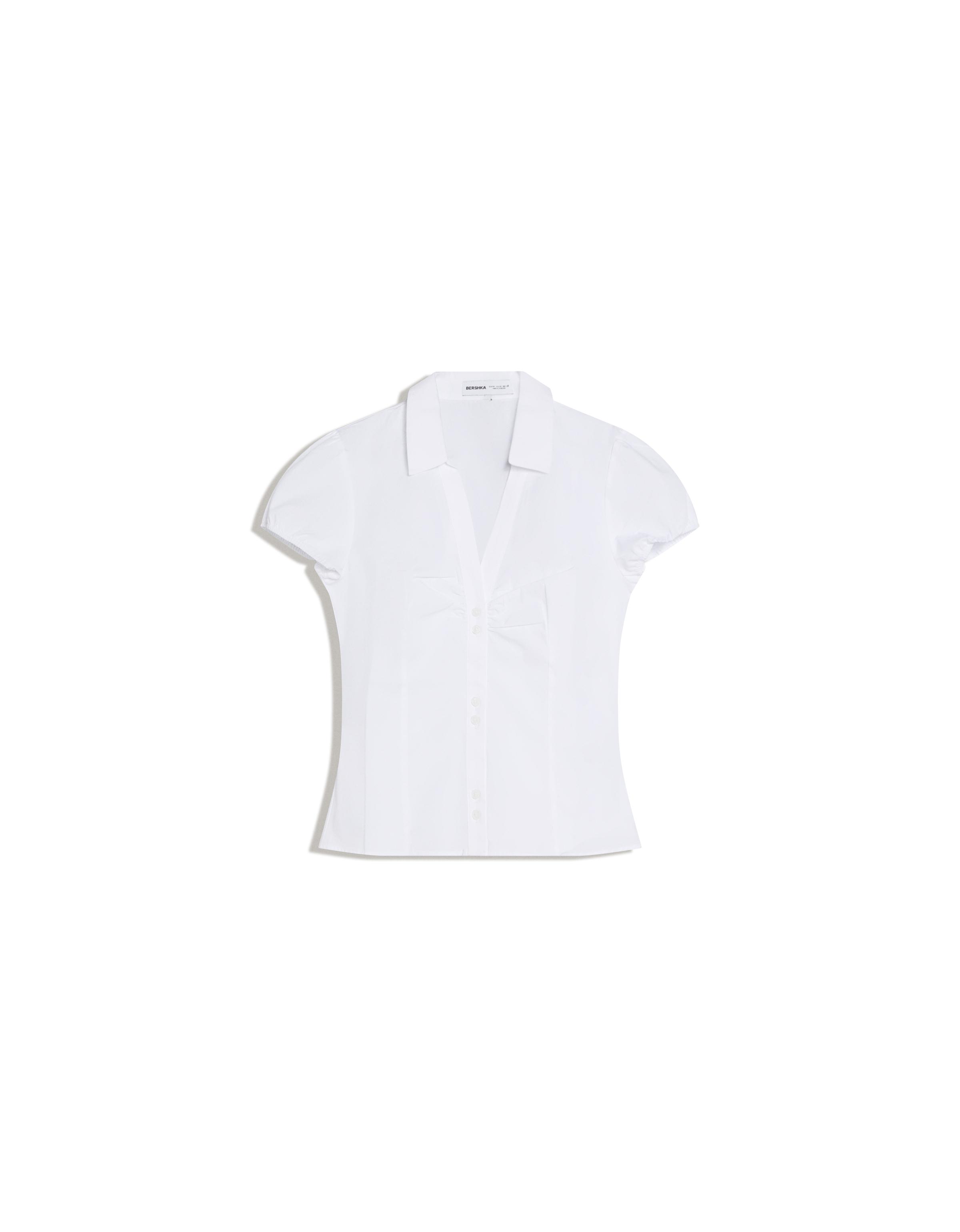 Kısa kollu poplin bağlamalı gömlek - Görsel 3