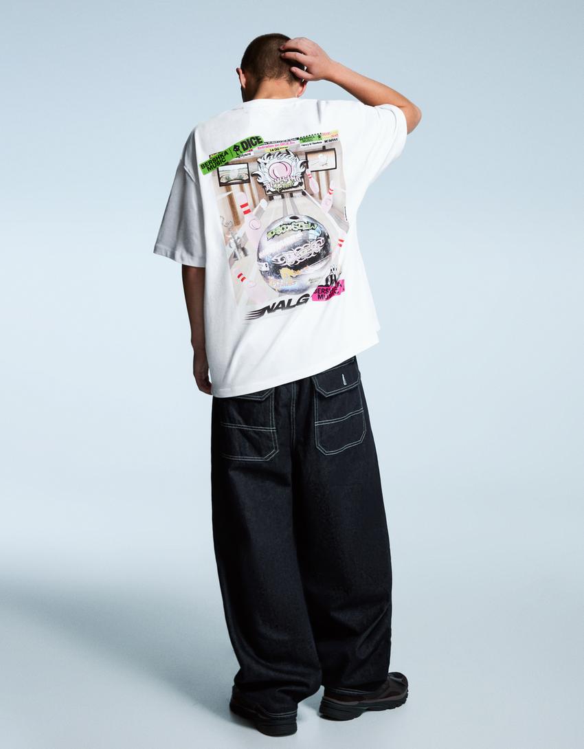Bershka Music says short sleeve print T-shirt-White