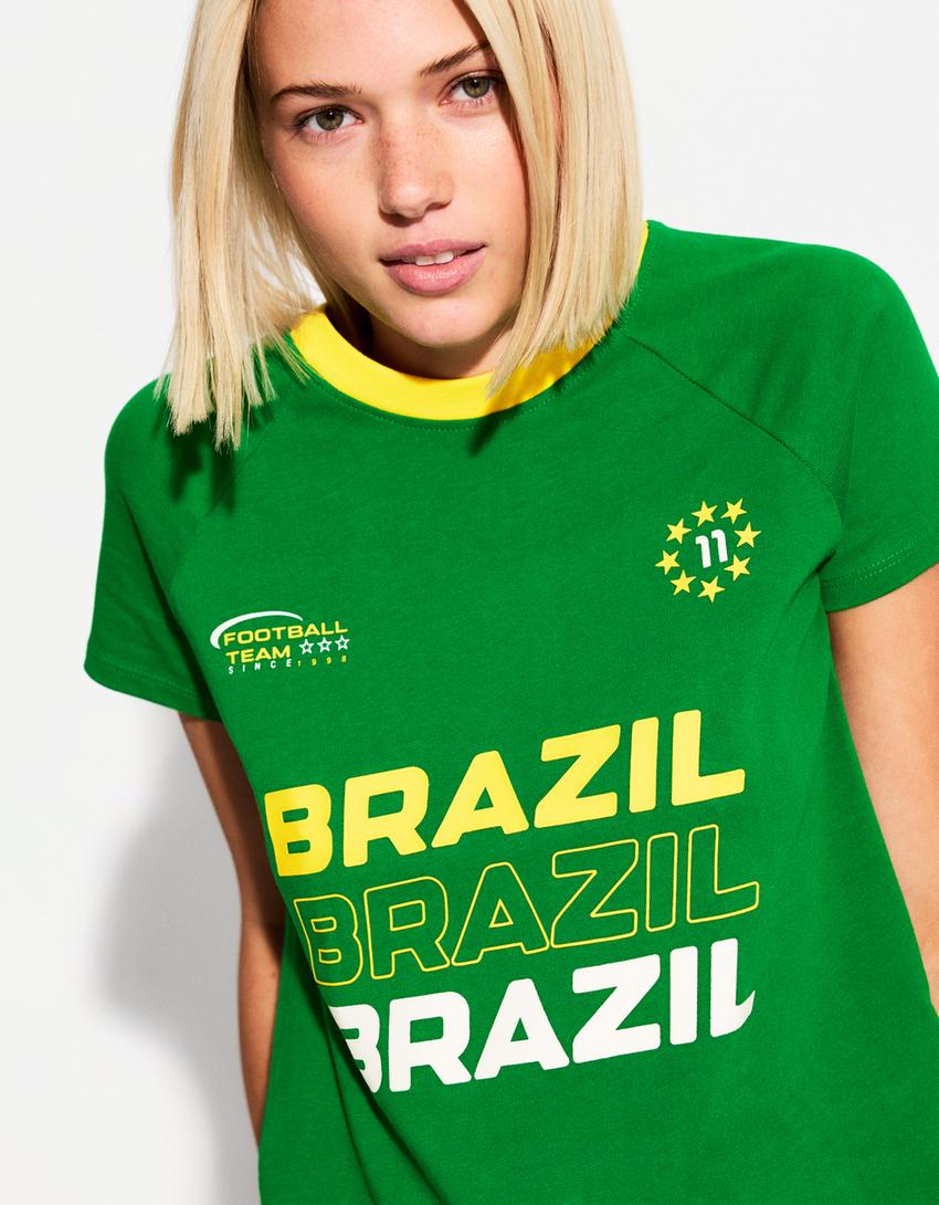 Camiseta manga corta contraste print-Verde-1