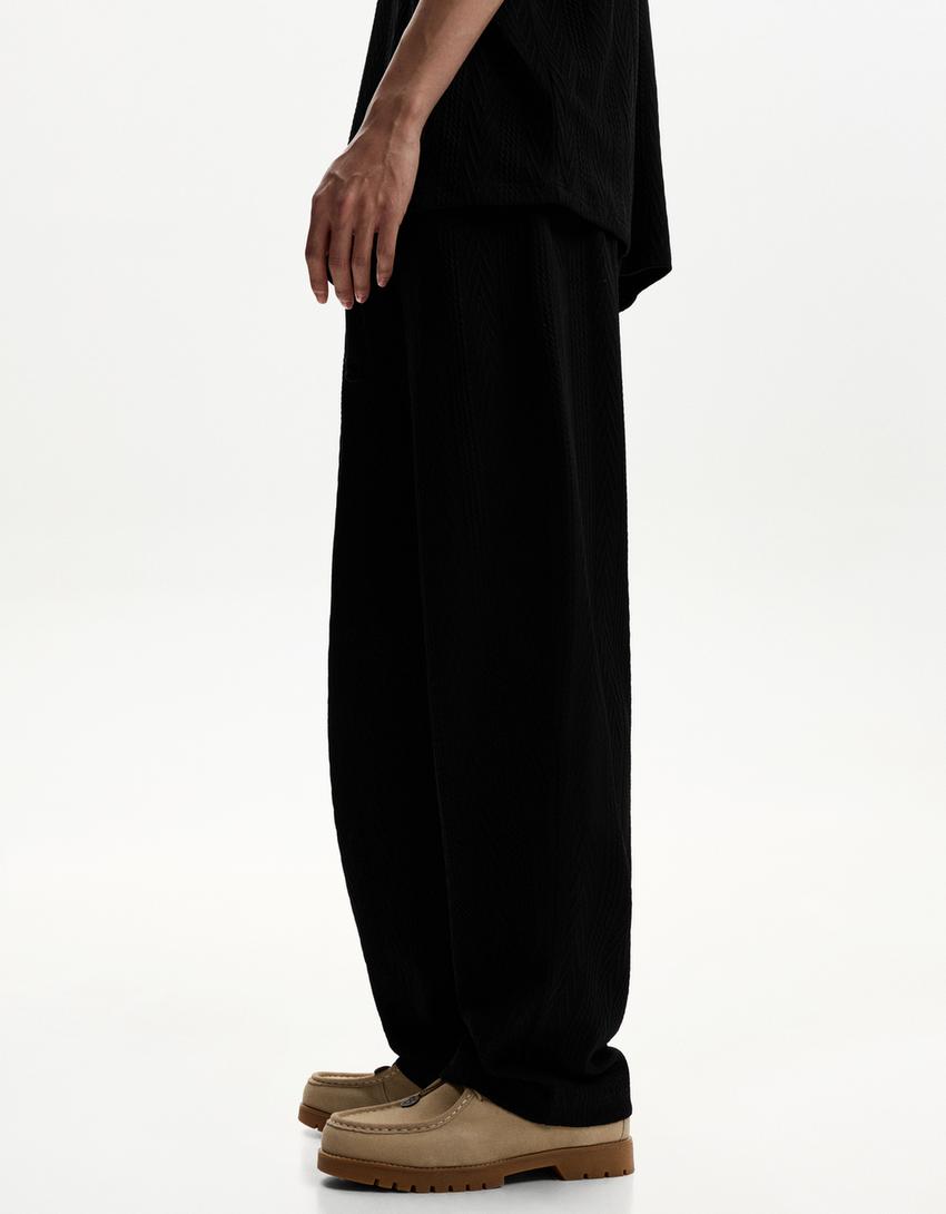 Textured trousers-Black