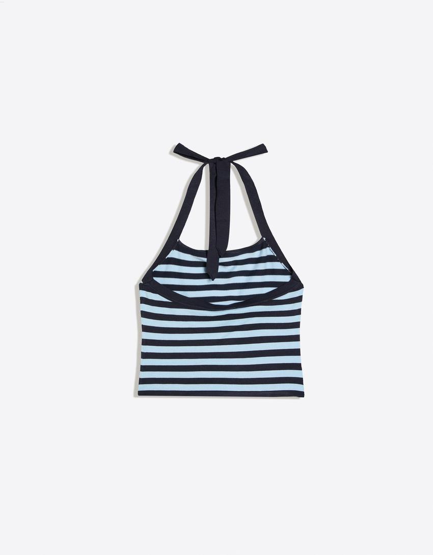 Knit halter top-Blue