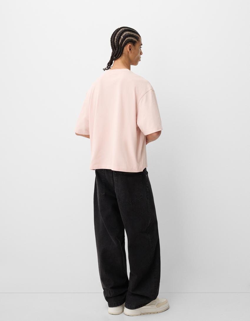 Short sleeve cropped piqué T-shirt-Pink-1