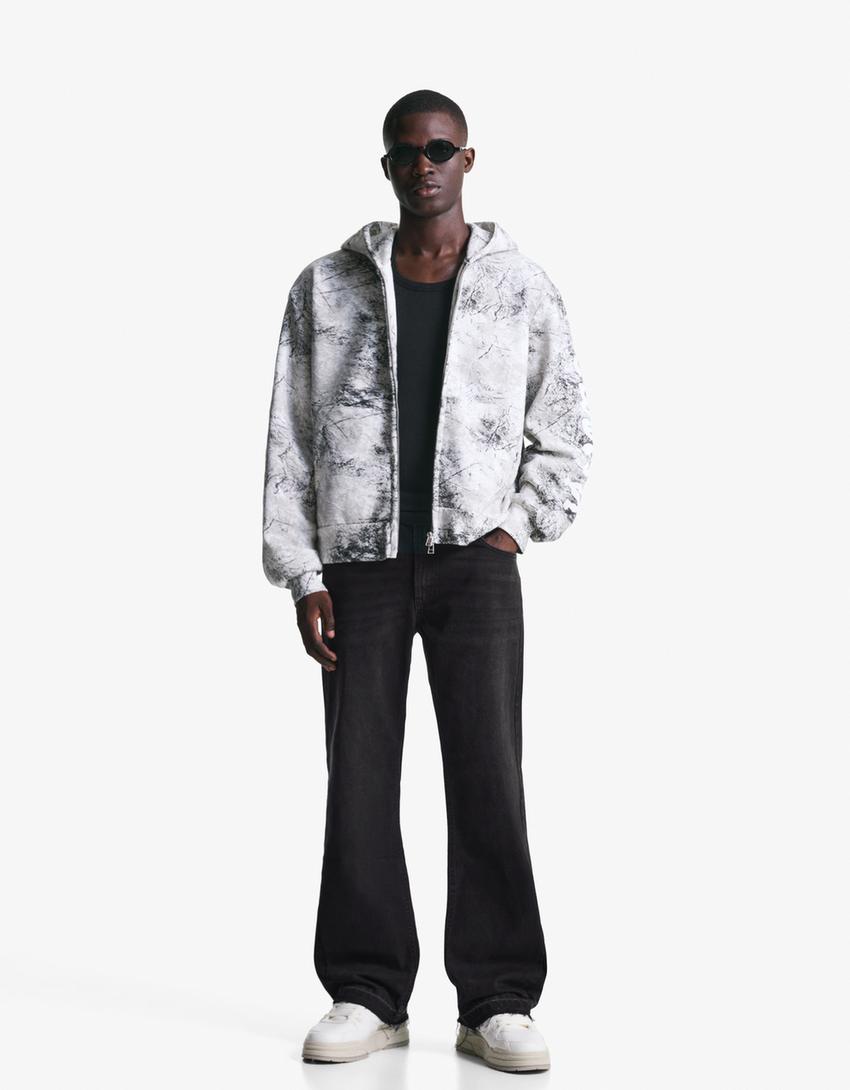Utsvängda jeans med rak passform-Svart-3