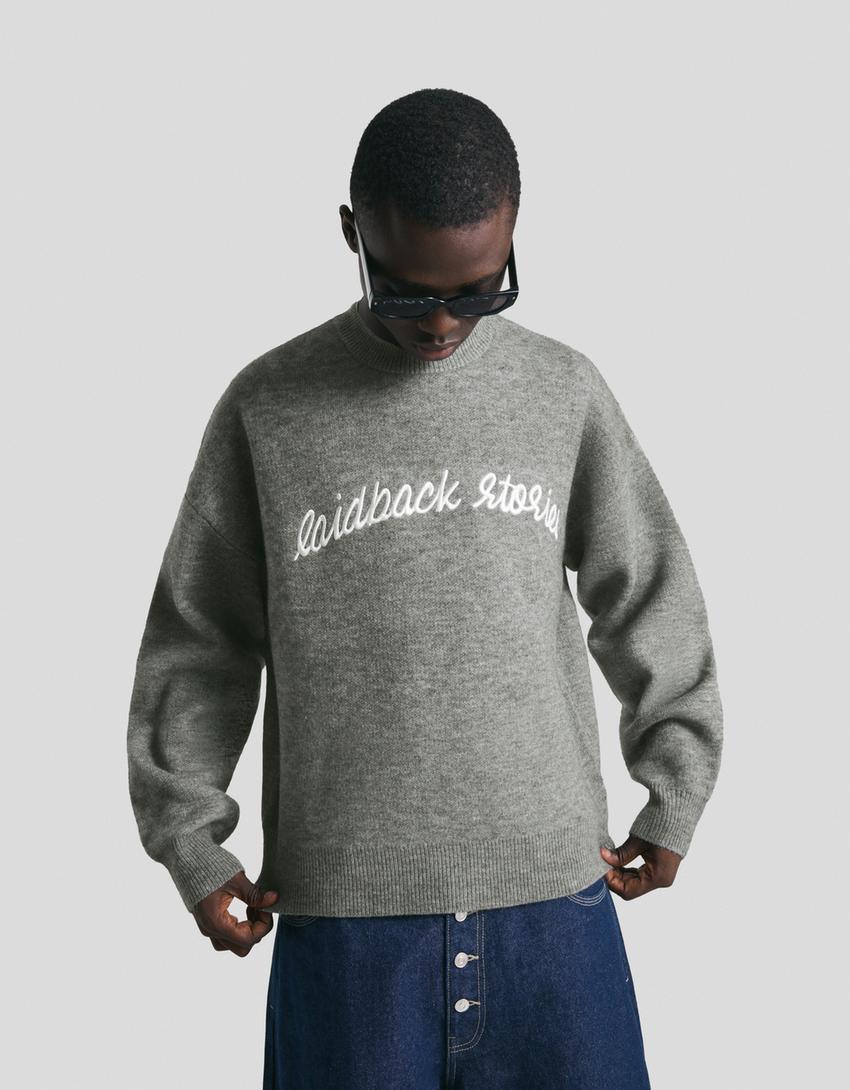 Embroidered jacquard sweater-Grey