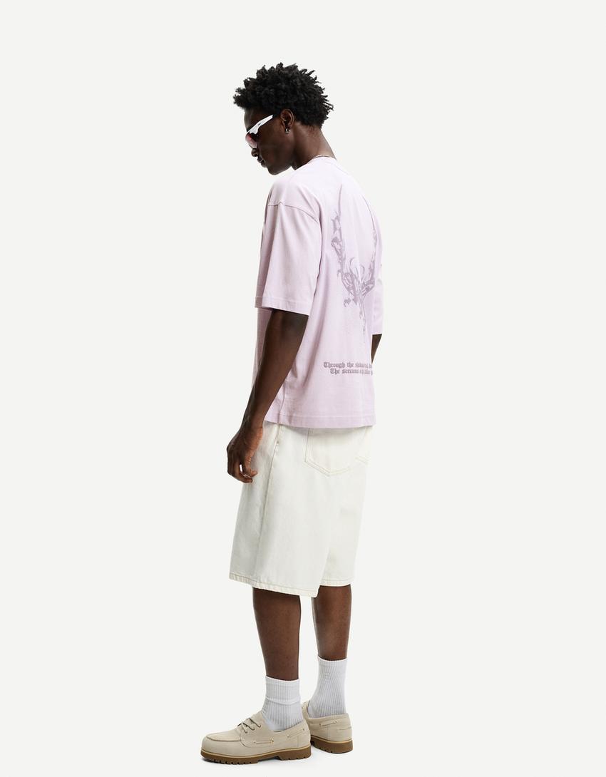 Oversize-T-Shirt mit kurzen Ärmeln und Print-Violett