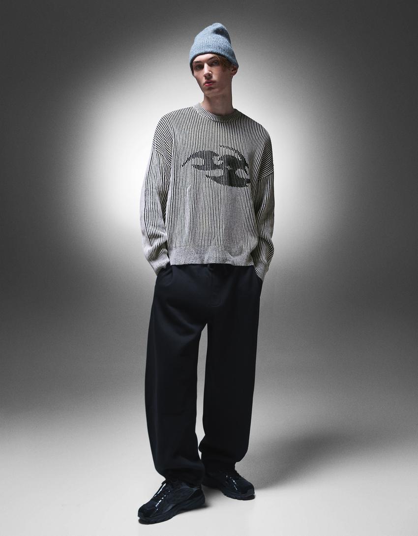 Pullover mit Print-Grau