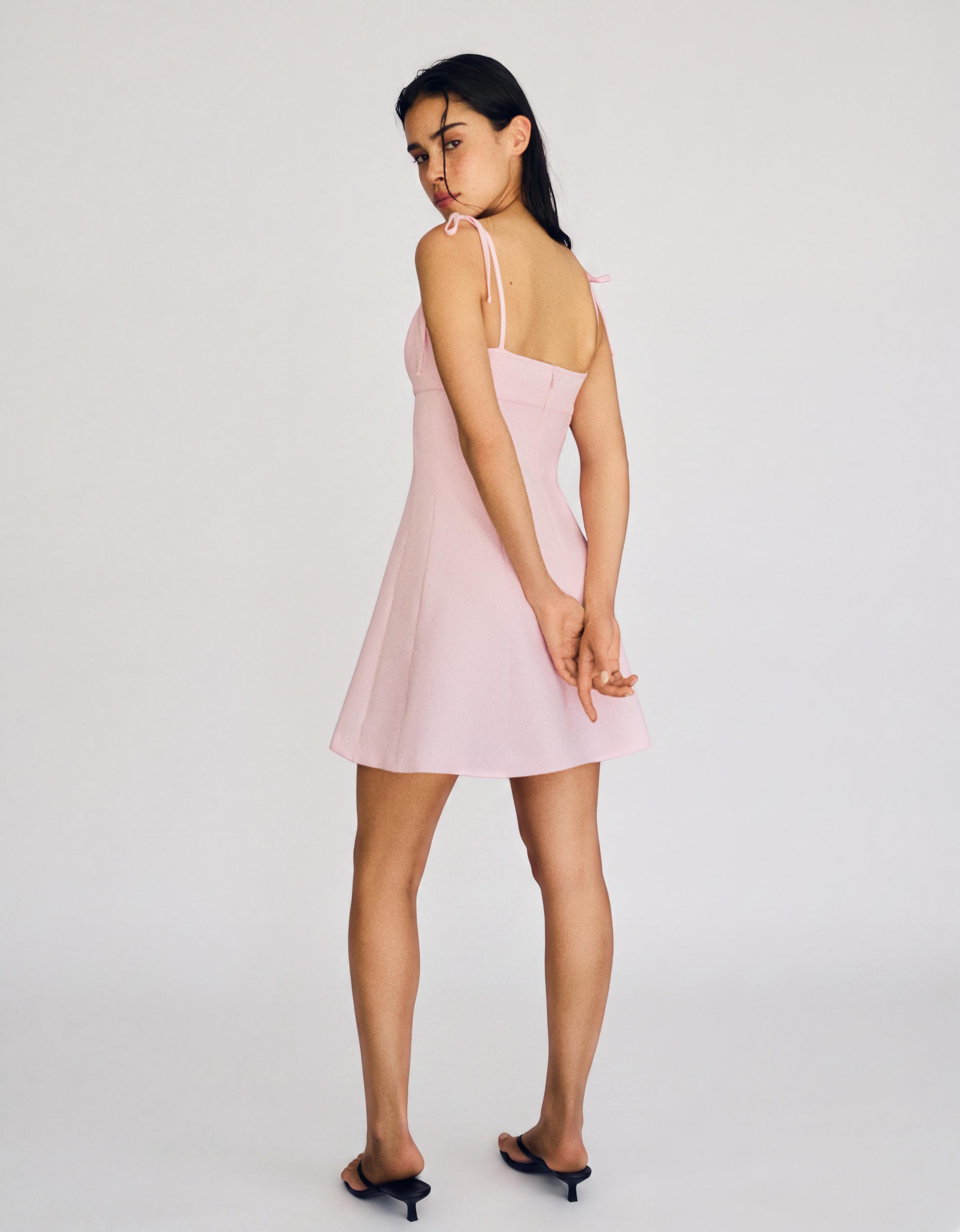 Mini dress with ribbon straps — Pink