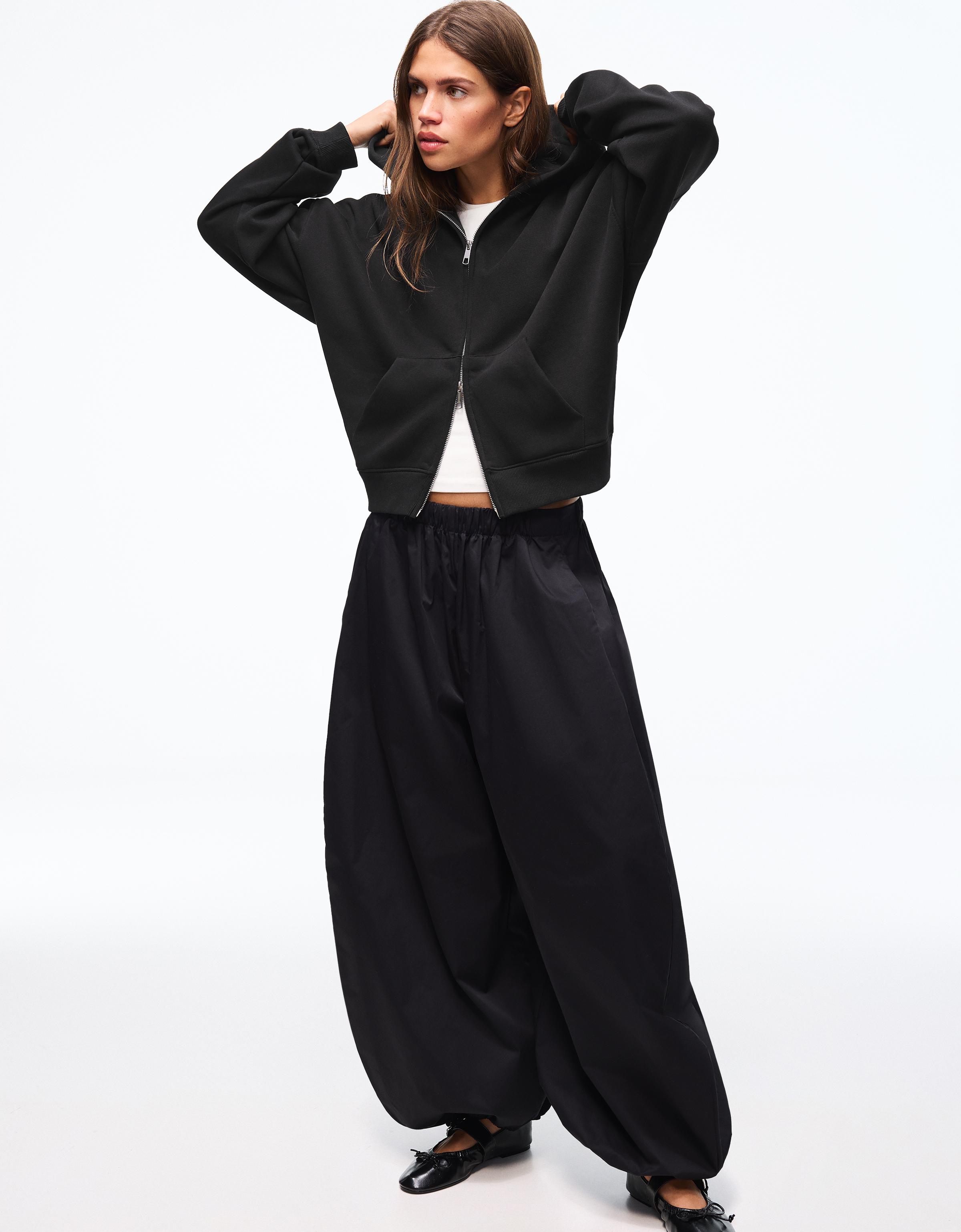 Kapüşonlu oversize fermuarlı sweatshirt - Görsel 205