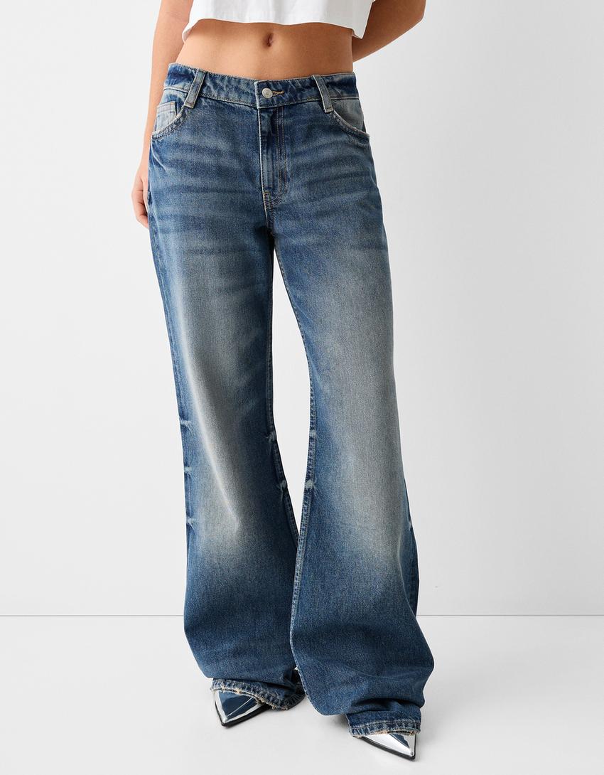 Flared baggy jeans-Blue-1