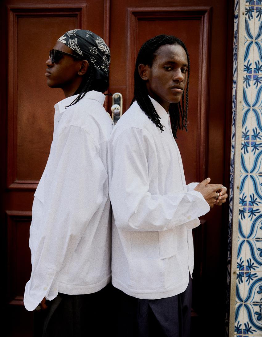 Long sleeve boxy fit raised shirt-White