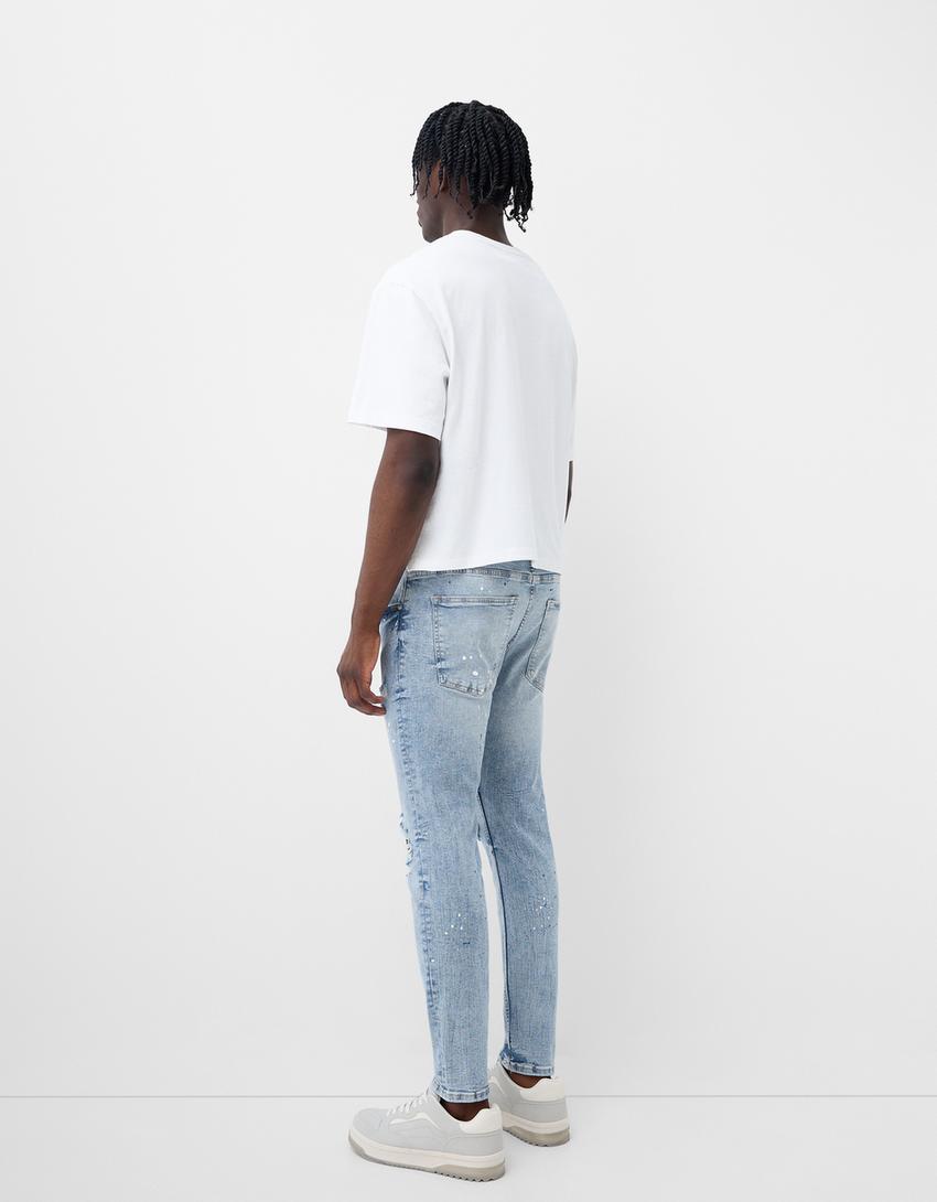 Ripped paint splatter skinny jeans-Light blue-2